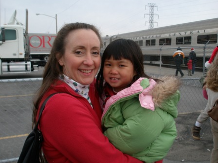 Kasen and Mommy ready to board the Polar Express